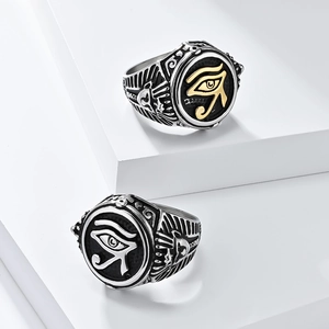Eye Of Horus Ring Vintage Egyptian Pharaoh Stainless Steel Polished Retro Men Jewelry Nordic Punk Gothic Signet Band