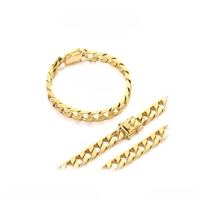 Detailed size specifications for gold stainless steel Cuban link chain necklace and bracelet