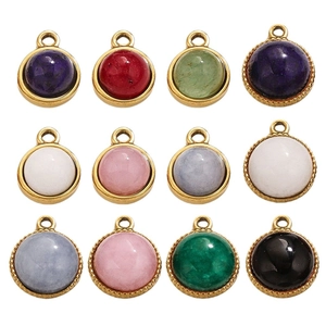 Set of round stainless steel natural stone pendants for DIY jewelry in various colors