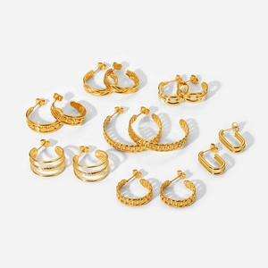 Collection of 18K gold plated stainless steel hoop earrings in various chain and woven styles