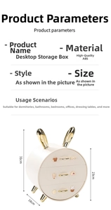 Three-layer bunny desk organizer in cream with gold handles and legs, 23x18x31cm size