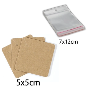Tarjetas kraft 5x5cm con bolsas transparentes 7x12cm para exhibir pendientes y collares
