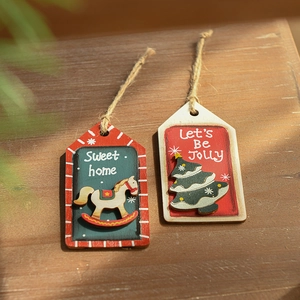 Pendentifs de Noël rétro en bois peint avec inscriptions Sweet Home et Let's Be Jolly
