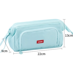 Large capacity light blue canvas pencil case with dual compartments and side handle size 22x13x9cm