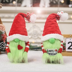 Gnomes de Noël en peluche avec fourrure verte et bonnets rouges pour décoration