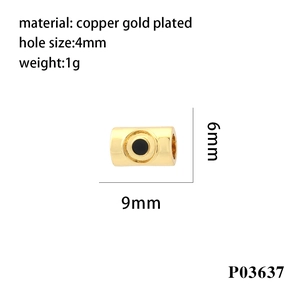 Technical drawing of a 9mm gold-plated copper evil eye bead with 4mm hole dimensions