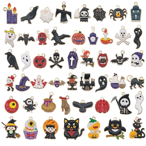 50-piece set of Halloween enamel alloy charms including pumpkins, ghosts, and bats