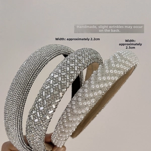 Close-up of handmade sparkling rhinestone and pearl headbands with 2.2cm and 2.5cm width