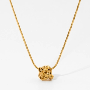 Gold tone snake chain necklace with minimalist irregular geometric molten lava pendant