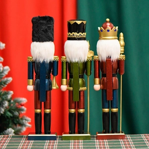 Three 38cm wooden nutcracker soldiers with pearlescent finish for Christmas decoration