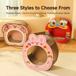 Cartoon rabbit corrugated cardboard cat scratcher bed with spacious semi-enclosed design