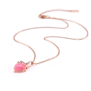 Heart-shaped pink crystal necklace in rose gold finish with delicate diamond accents