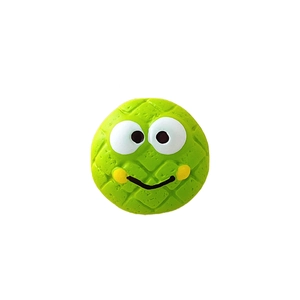 Cute green cartoon hamburger brooch with a smiling face and mesh texture on white background