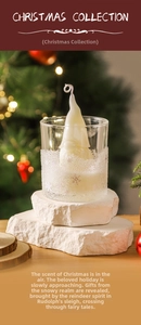 Macro detail of gnome-shaped Christmas candle in frosted snowflake pattern glass jar
