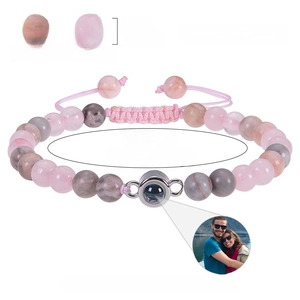 Customized zebra stone and rose quartz projection bracelet with adjustable length