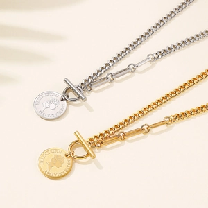 Hip hop style gold and silver stainless steel necklace set with coin pendants
