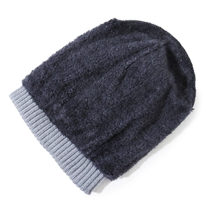 Winter thermal knit beanie hat with thick fleece lining and ribbed cuff for cold protection