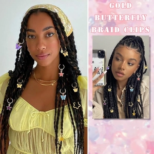 Set d'accessoires pour dreadlocks avec papillons colorés et anneaux de tresse dorés