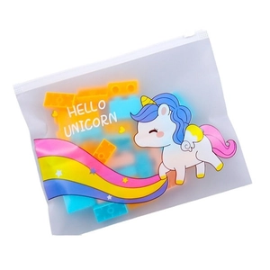 Frosted unicorn storage bag with rainbow pattern and zipper for cute stationery storage