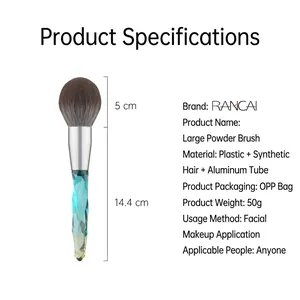 Large powder brush with blue-green gradient handle and 14.4cm measurement details