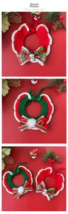 Detail view of knitted Christmas pet collar with snowman and bow tie decoration