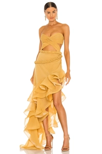Robe Longue Sexy En Mousseline Bustier Femme Ourlet À Volants Fente Haute Taille Évidée Fête Mariage Élégant