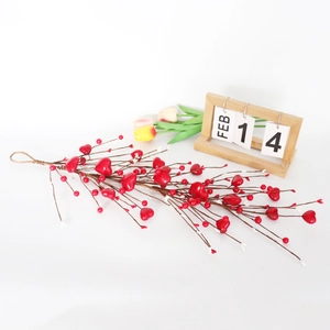 60cm Valentines artificial heart berry garland with red foam hearts on brown branches