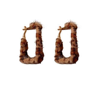 Retro leopard print flocking rectangular hoop earrings with elegant gold-tone buckles