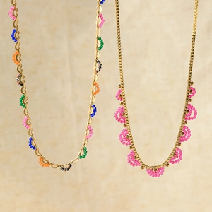 Bohemian Stainless Steel Geometric Pendant Necklace For Women Colorful Artificial Pearl Beaded Choker Fashion Jewelry Party Accessories