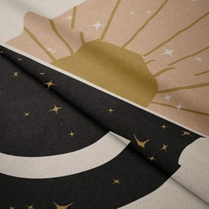 Bohemian sun and moon tapestry in warm earth tones made of soft premium suede fabric