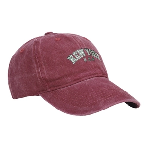 Vintage burgundy washed cotton baseball cap with New York embroidery for men and women