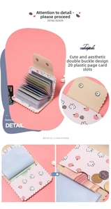 Porte-cartes rose à motif chat avec double boucle et 20 fentes en PVC transparent