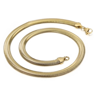 Minimalist gold flat snake bone chain necklace with lobster clasp in stainless steel
