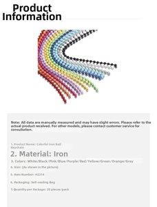 Detailed view of ten vibrant colored 12cm metal ball chains for DIY jewelry and tags