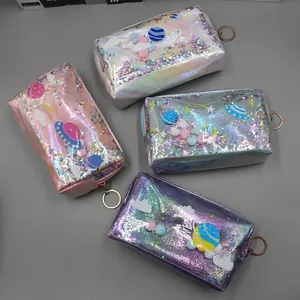 Laser Holographic PU Space Planet Pencil Case Makeup Bag Quicksand Sequins Large Capacity Student Travel Storage Pouch