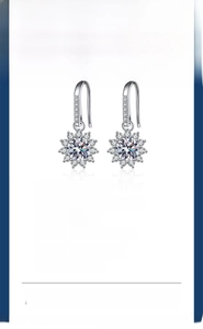 Detailed view of S925 silver sunflower moissanite earrings with platinum plating