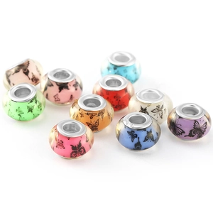 Colorful glass beads with butterfly patterns and 925 silver cores for DIY bracelets
