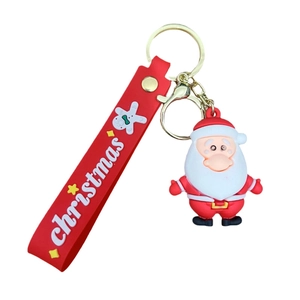 3D Santa Claus PVC keychain with red silicone wrist strap and golden lobster clasp hardware