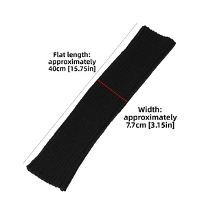 Detail showing knit leg warmer dimensions at 40cm length and 7.7cm width in black
