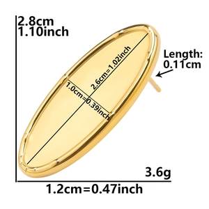 Detailed size chart showing dimensions of polished gold oval earrings 2.8cm x 1.2cm