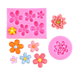 Pink silicone lotus flower mold set for DIY fondant cake decor and resin casting crafts