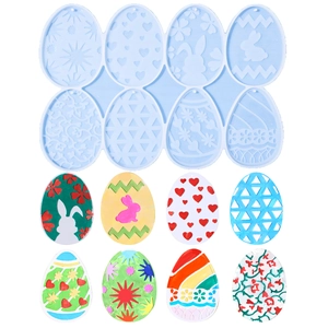 Easter Egg Silicone Mold For DIY Resin Casting Epoxy Baking Chocolate Rabbit Heart Flower Patterns Light Blue