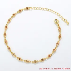 Detail view of gold luxury bracelet with round amber crystals and dimensions 4.0mm by 185mm