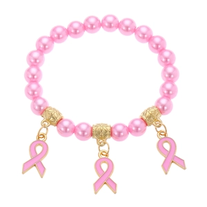 Bracelet à perles roses avec pendentifs ruban rose pour la sensibilisation au cancer du sein