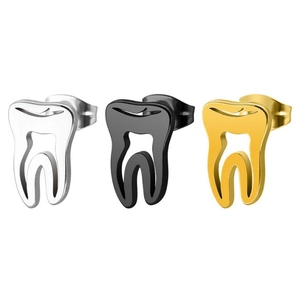 Unique Tooth Stud Earrings Stainless Steel Hollow Molar Shape Creative Minimalist Fashion Jewelry For Women