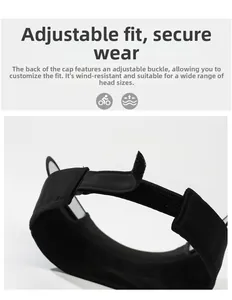 Adjustable hook and loop strap on the back of a black sun visor for secure fit