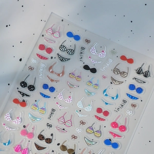 Embossed bikini nail art stickers with colorful stripes, dots and leopard patterns