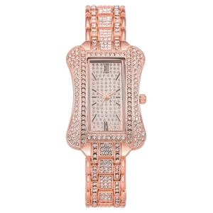Elegante roségoldene Damenuhr mit kristallbesetztem Sanduhr-Zifferblatt und Gliederarmband