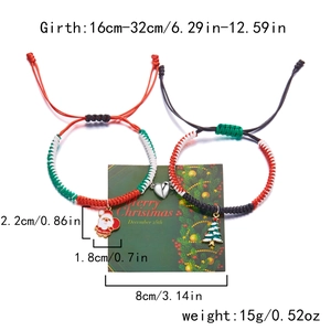 Detailed size chart for Christmas magnetic bracelets featuring Santa and tree charms