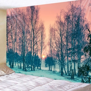 Snow Scene Tapestry Forest Landscape Wall Hanging Polyester Fabric Sunset Winter Nature Home Decor For Bedroom Dormitory